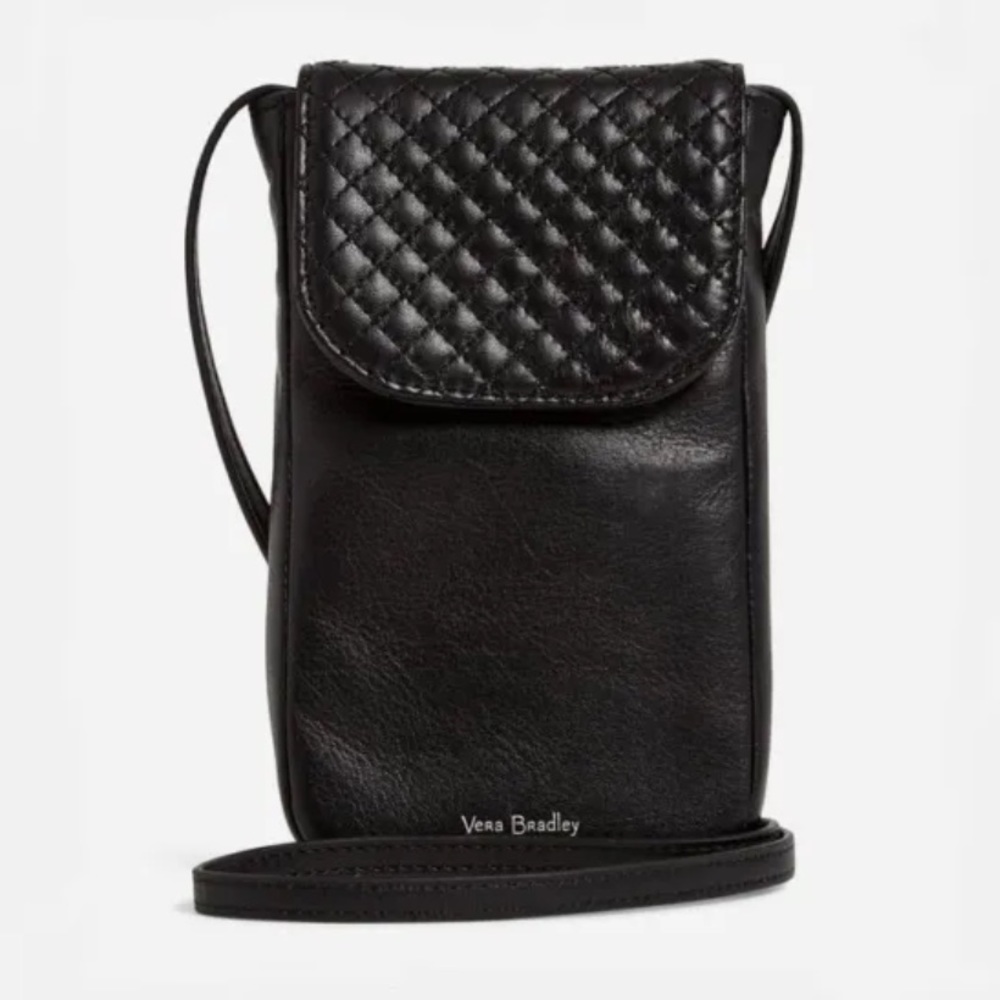 NWOT Vera Bradley Leather Carson
RFID Cellphone Crossbody Bag
Black Quilted